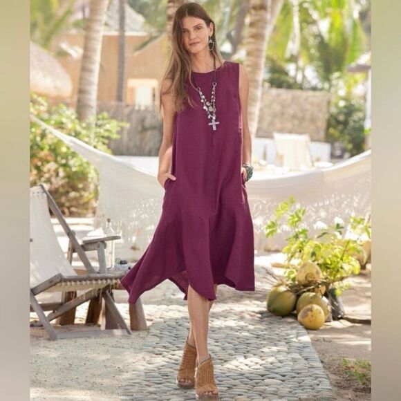 Sundance Burgundy Linen Sleeveless Dress Size M - Picture 1 of 7